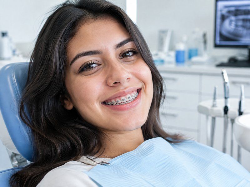 Paciente joven sonriendo con brackets