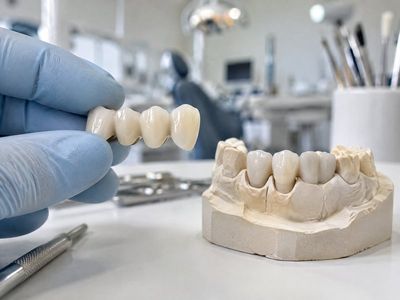 Prótesis dental junto a un modelo de yeso